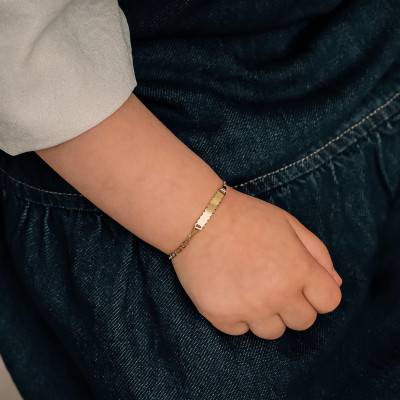 Gourmette Maille Marine Alternée en Or Jaune 750, Longueur Ajustable 14 cm - Bambins