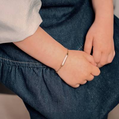 Bambins Faceted Alternating Simple Oval Link Chain 375/1000 Gold Baby ID Bracelet, Adjustable Length 14 cm - Bambins