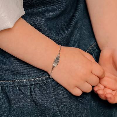 375/1000 White Gold Oval Rolo Chain Baby ID Bracelet, Adjustable Length 14 cm - Bambins