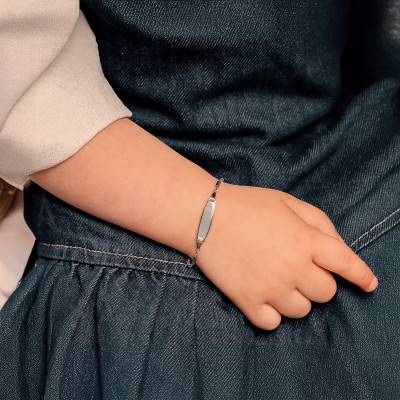 Silver Cable Chain Baby ID Bracelet with Padlock Motifs, 13 to 15 cm, 2 mm Wide - Bambins