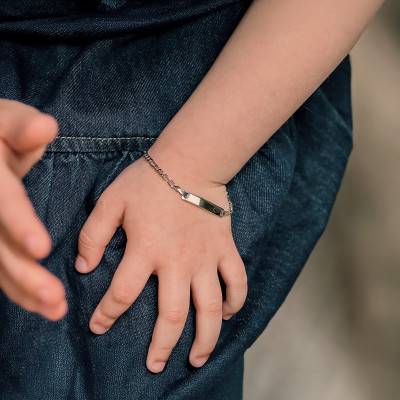 925 Silver Figaro Chain Baby ID Bracelet, Length 13 cm to 15 cm, Width 1 mm - Bambins