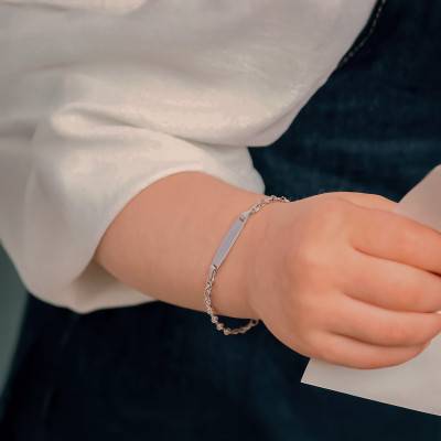 925 Silver Baby ID Bracelet with Coffee Bean Chain, Length 13 cm to 15 cm - Bambins