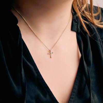 375 or 750 Yellow Gold & 0.13 ct Diamond Cross - Allegoria