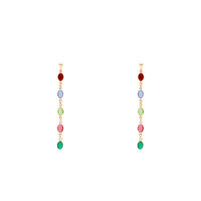 750 Gold-Plated & Multicolor Stone Drop Earrings - Naïades