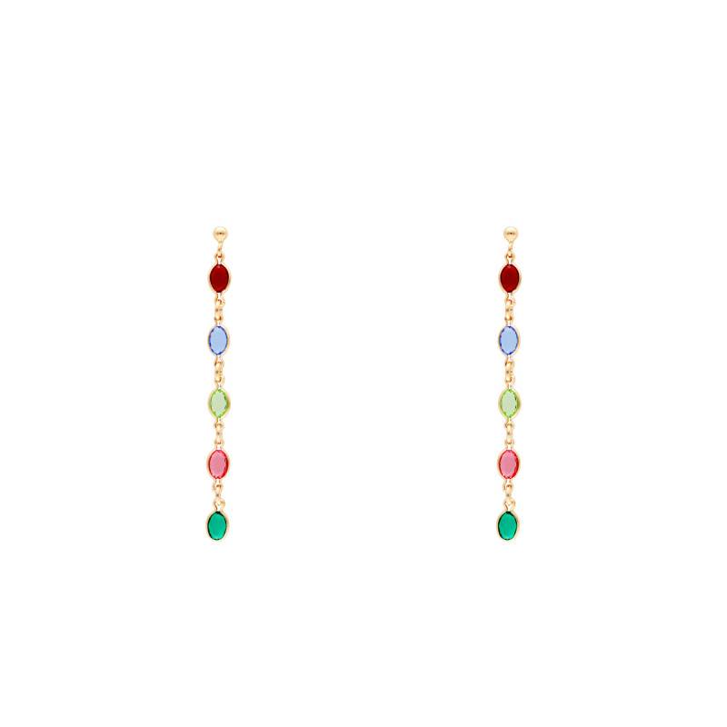 750 Gold-Plated & Multicolor Stone Drop Earrings - Naïades