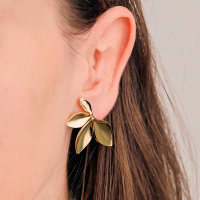 Boucles d'Oreilles Feuilles en Acier Doré - Emanessence