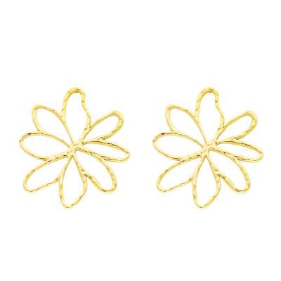 Gold-Tone Steel Large Open-Work Flower Drop Earrings - Emanessence