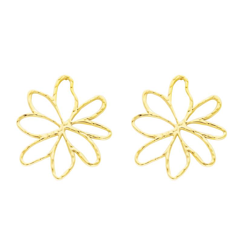 Gold-Tone Steel Large Open-Work Flower Drop Earrings - Emanessence
