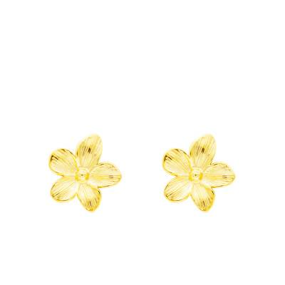 Boucles d'Oreilles Petites Fleurs Striées en Acier Doré - Emanessence