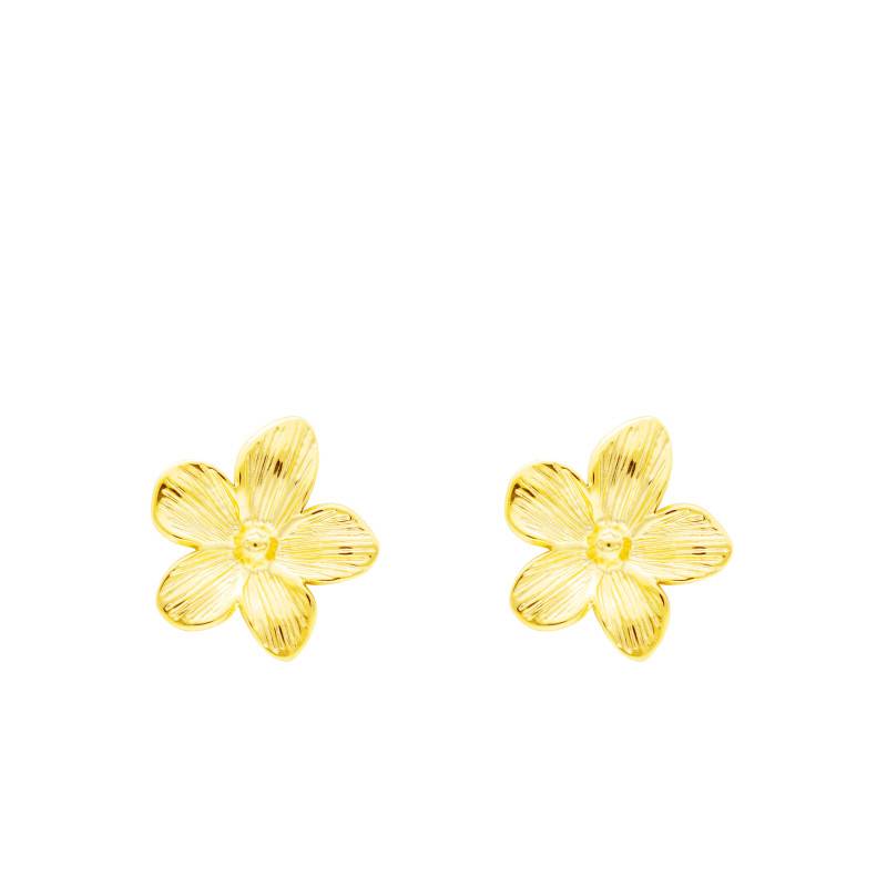 Gold-Tone Steel Small Striped Flower Stud Earrings - Emanessence