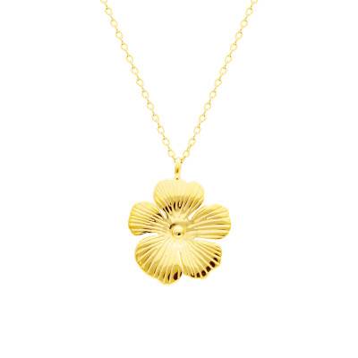 Collier Fleur Striée en Acier Doré, Longueur 45 cm - Emanessence