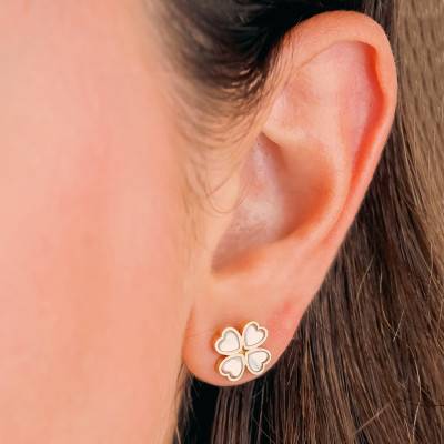 Boucles d'Oreilles Trèfle Nacré en Or Jaune 375 - Emanessence