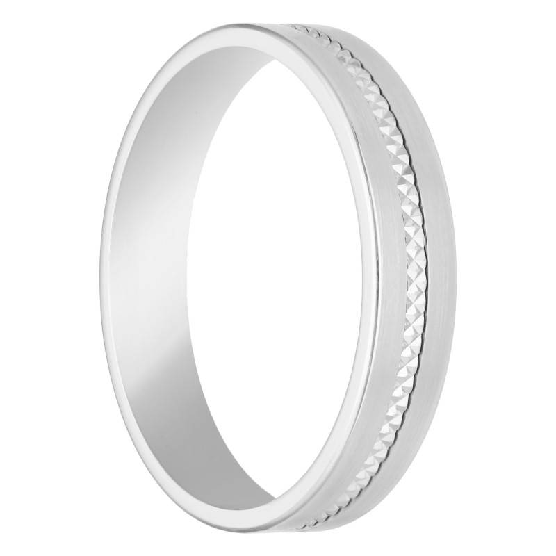 Mina Standard Ribbon 375/1000 White Gold Diamond-Effect Wedding Ring 4.5 mm Width - Maison Girard