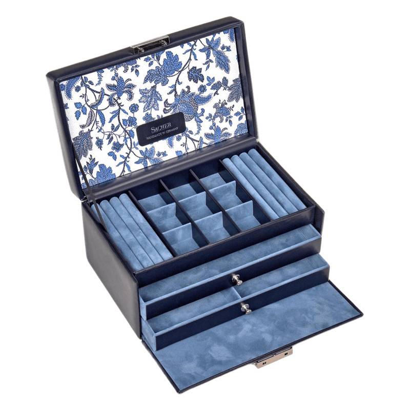 Leather Elly Navy Floral Jewelry Box, 22x14x11.5cm - Sacher 1846