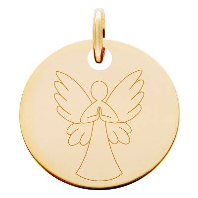Médaille Silhouette Ange en Prière, Plaqué Or Jaune, Diamètre 19 mm - Lumiosa