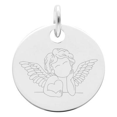 Médaille Chérubin & Coeur en Argent 925, Diamètre 19 mm - Lumiosa