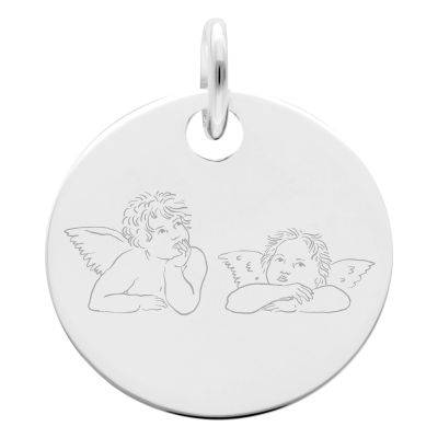 Médaille Duo de Chérubins Pensifs en Argent 925, Diamètre 19 mm - Lumiosa