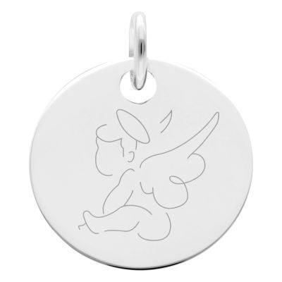 Médaille Ange A l'Auréole en Argent 925, Diamètre 19 mm - Lumiosa