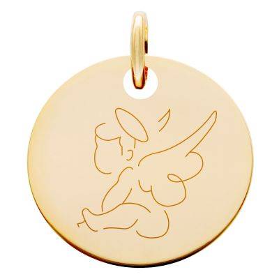 Médaille Ange A l'Auréole en Plaqué Or Jaune, Diamètre 19 mm - Lumiosa
