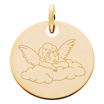 Médaille Chérubin & Son Nuage en Plaqué Or Jaune, Diamètre 19 mm - Lumiosa