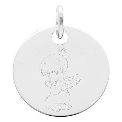 Médaille Ange en Prière en Argent 925, Diamètre 19 mm - Lumiosa