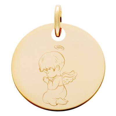 Médaille Ange en Prière en Plaqué Or Jaune, Diamètre 19 mm - Lumiosa