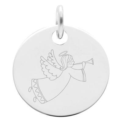 Médaille Ange Enfantin à la Trompette en Argent 925, Diamètre 15 mm - Lumiosa