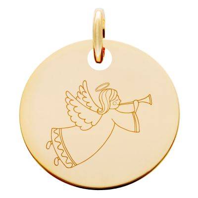 Médaille Ange Enfantin à la Trompette en Plaqué Or Jaune, Diamètre 15 mm - Lumiosa