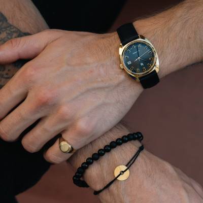 Bracelet Cordon Noir & Jeton Ajouré Or Jaune 375, Longueur 15 cm - Emanessence