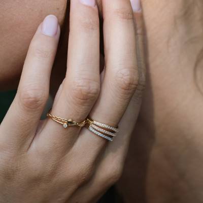 375 3-Tone Gold Wavy Trio Ring with Cubic Zirconia - Emanessence