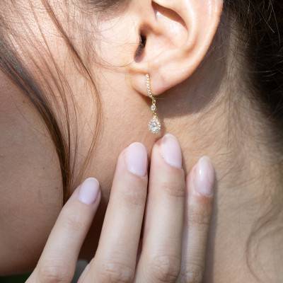 Boucles d'Oreilles Gouttes Pendantes & Zircones en Or Jaune 375 - Emanessence