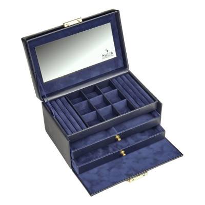 Boîte à Bijoux en Cuir Elly Acuro Navy, 22x14x11,5cm - Sacher 1846