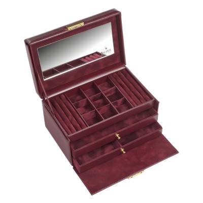 Boîte à Bijoux en Cuir Elly Acuro Bordeaux, 22x14x11,5cm - Sacher 1846