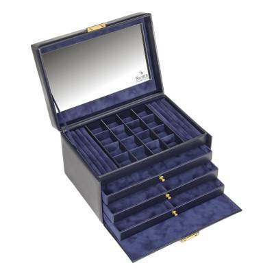 Boîte à Bijoux en Cuir Lena Acuro Navy, 27x18x16cm - Sacher 1846