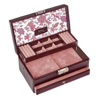 Boîte à Bijoux Helen Bordeaux à Fleurs, 24x14x10,5cm - Sacher 1846