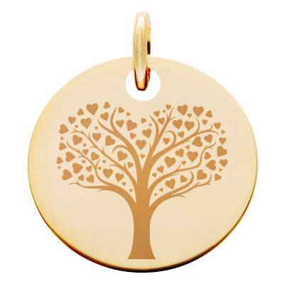 Médaille Arbre de Vie en Coeur, Plaqué Or Jaune, Diamètre 19 mm - Lumiosa