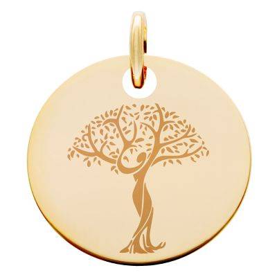 Médaille Arbre de Vie en Femme, Plaqué Or Jaune, Diamètre 19 mm - Lumiosa