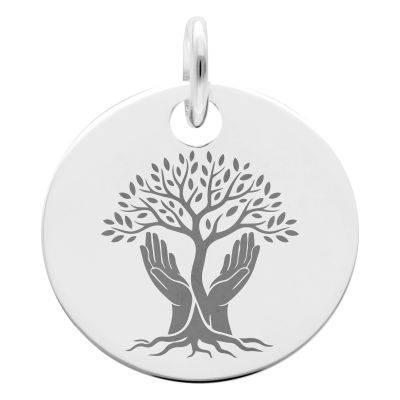 925 Silver Tree of Life and Hands Medal, Diameter 19 mm - Lumiosa