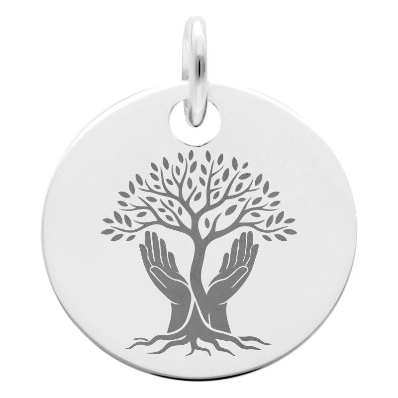925 Silver Tree of Life and Hands Medal, Diameter 19 mm - Lumiosa