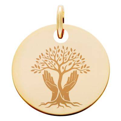 Médaille Arbre de Vie & Mains, Plaqué Or Jaune, Diamètre 19 mm - Lumiosa