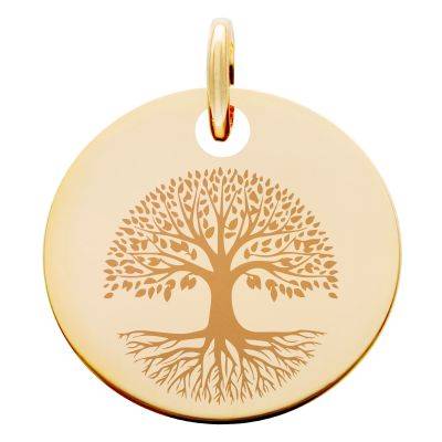 Yellow Gold-Plated Rooted Tree of Life Medal, Diameter 19 mm - Lumiosa