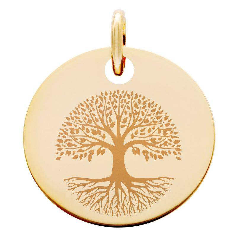Yellow Gold-Plated Rooted Tree of Life Medal, Diameter 19 mm - Lumiosa