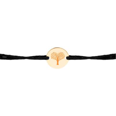 Bracelet Cordon Médaille Arbre de Vie en Coeur, Plaqué Or Jaune, Longueur Ajustable - Lumiosa