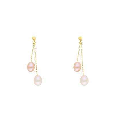 750/1000 Yellow Gold & Pink Cultured Pearl Drop Earrings - Emanessence