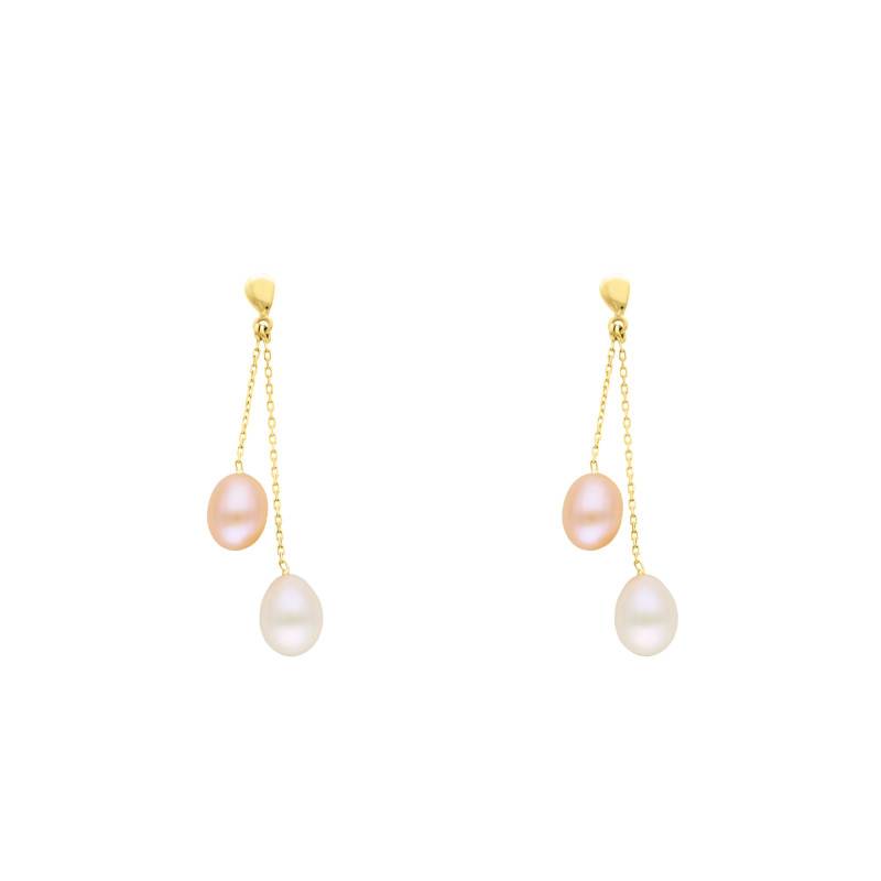750/1000 Yellow Gold & Pink Cultured Pearl Drop Earrings - Emanessence