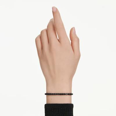 Bracelet Tennis Matrix, Métal Plaqué Ruthénium & Cristaux Noirs, Longueur 17,5 cm - 5696032 - Swarovski