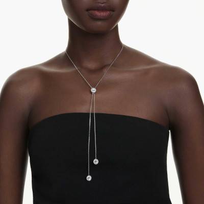Rhodium-Plated Metal & White Crystals Una Angelic Y-Necklace, Length 42 cm to 49 cm - 5733067 - Swarovski