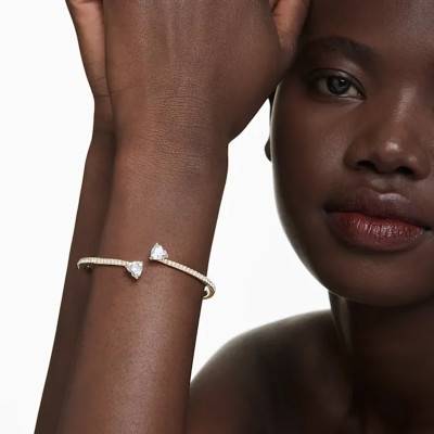 Mesmera Open Bangle Gold-Tone Metal & White Crystals, 16 cm - 5733511 - Swarovski