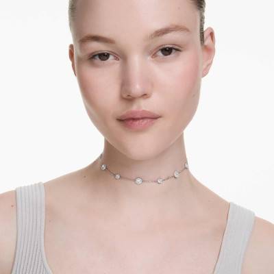 Rhodium-Plated Metal & White Crystals Una Angelic Necklace, Length 38 cm to 48 cm - 5733116 - Swarovski