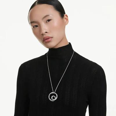 Matrix Spiral Rhodium-Plated Metal & White Crystal Necklace, Length 65 cm to 75 cm - 5727114 - Swarovski